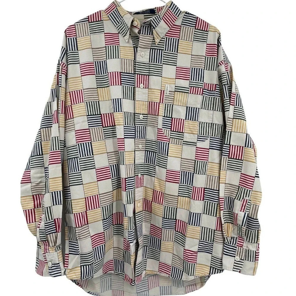 Vintage Chaps Ralph Lauren Men's Sz L Colorblock Button Front Long Sleeve Shirt